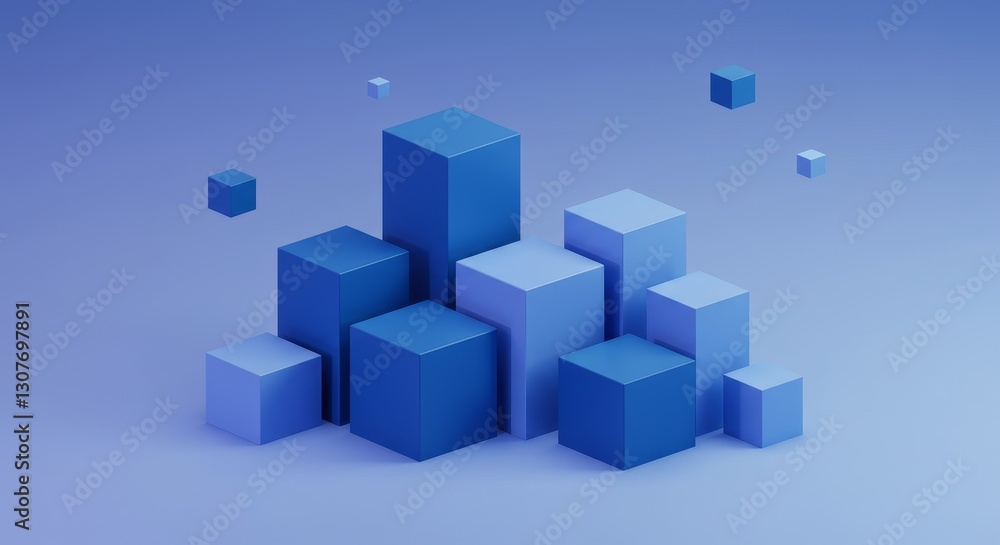 Abstract 3D Blue Cubes Geometric Design - Modern, minimalist, technology, growth, structure. Symbolizing innovation, progress, stability, and potential Abstract 3D Blue Cubes Geometric Design - Modern, minimalist, technology, growth, structure. Symbolizing innovation, progress, stability, and potential