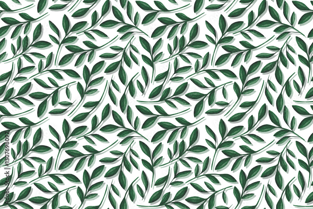Seamless pattern of green watercolor plants on a white background. Spring nature watercolor background