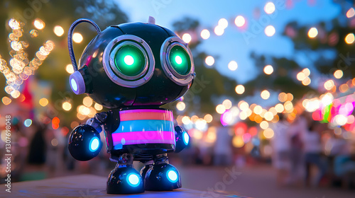 Small Glowing Robot at Night Festival