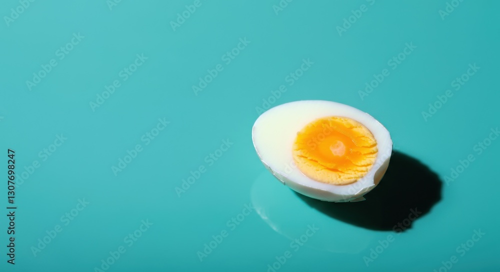 Half boiled egg on blue background with shadow Half boiled egg on blue background with shadow