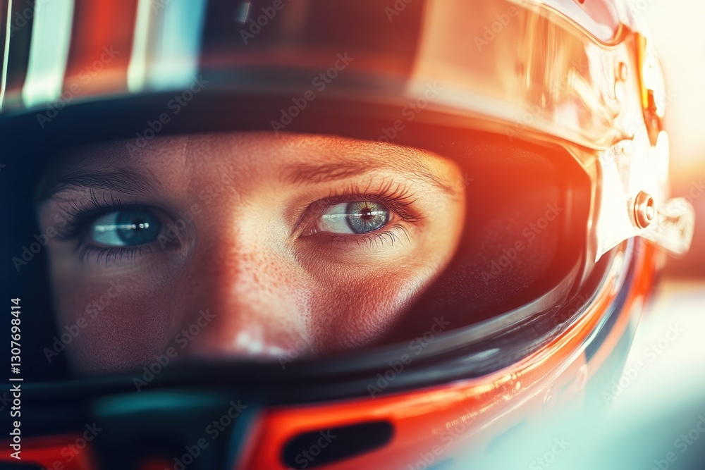 Young racer focused on the track before the start of an important motorsport event in a brightly lit circuit Young racer focused on the track before the start of an important motorsport event in a brightly lit circuit