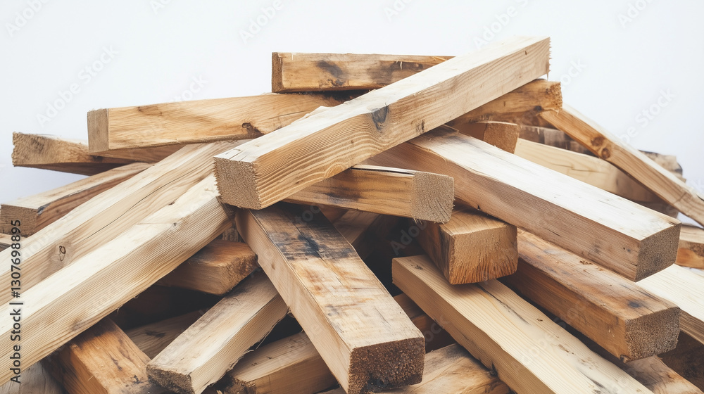 Heap of neatly arranged wooden beams with bright white lighting, emphasizing raw material beauty Heap of neatly arranged wooden beams with bright white lighting, emphasizing raw material beauty