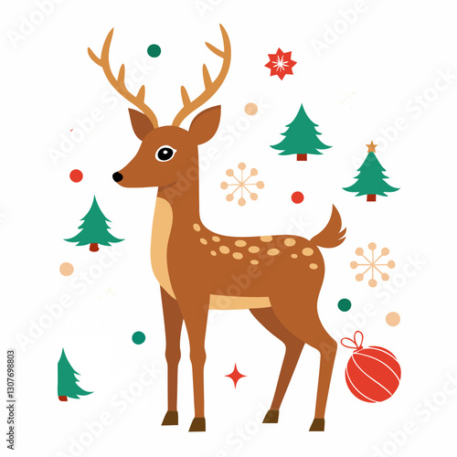 
Cartoon cute deer. Christmas greeting card. Suitable for children's books, stickers, mascots, logos. Vector illustration on white background