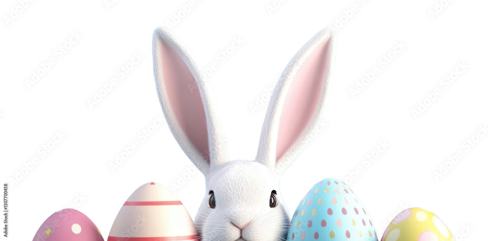 Obraz premium PNG Easter banner eggs rabbit colors.