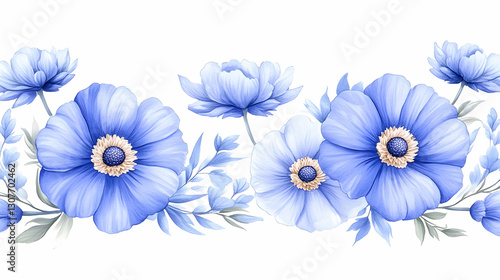 Elegant Blue Floral Border; Perfect for Wedding Invitations or Fabric Design photo