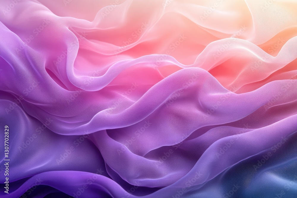Fototapeta premium Soft, flowing fabric in pastel purple, pink, and orange ombre shades.