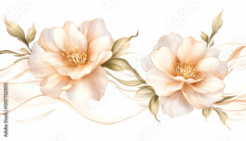 Elegant cream roses & flowing lines border; perfect for elegant home decor or textile design