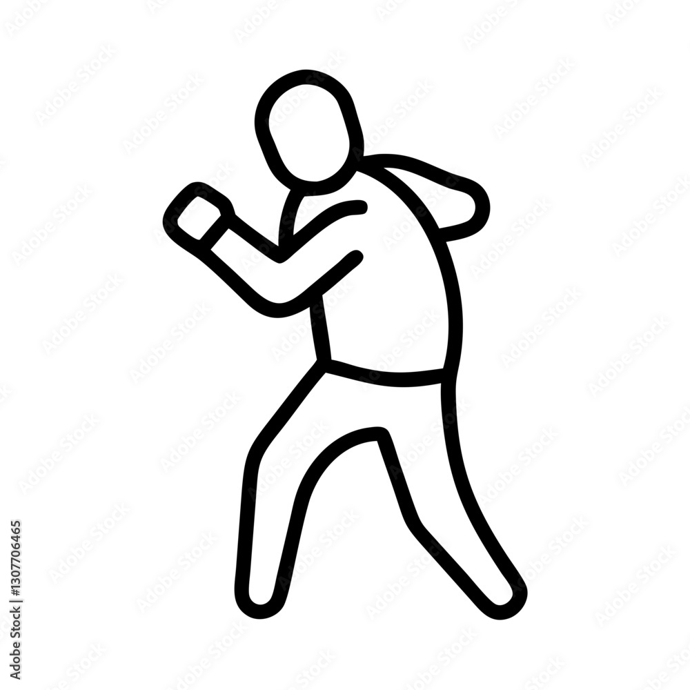 Person in fighting stance icon in black outline Person in fighting stance icon in black outline