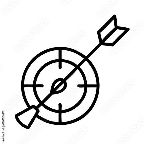 Target with arrow hitting the bullseye icon in black outline