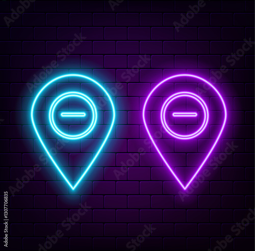 Neon map pin image . Glowing neon marker sign Navigation icon destination point location address place 3D Rendering