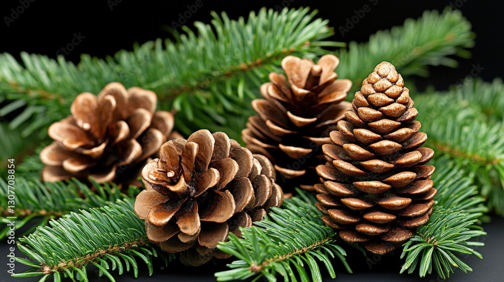 Rustic Christmas arrangement with pine cones, holly, and berries on weathered wood. Rustic Christmas arrangement with pine cones, holly, and berries on weathered wood.