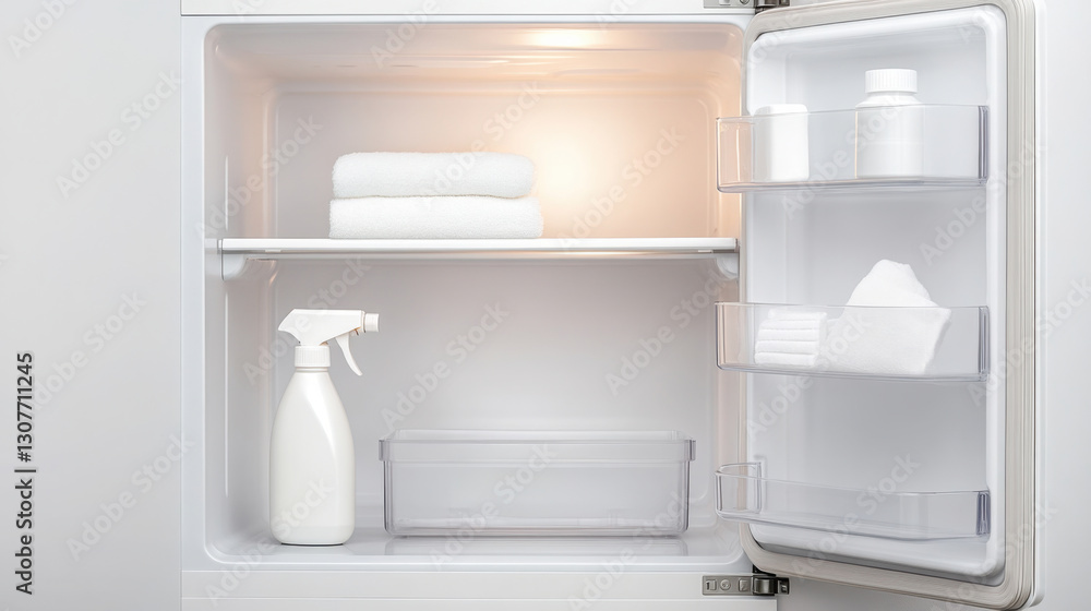 Pristine refrigerator interior with neatly arranged items for organization and cleanliness Pristine refrigerator interior with neatly arranged items for organization and cleanliness