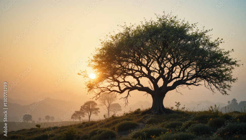 A beautiful silhouette of a tree at sunset A beautiful silhouette of a tree at sunset