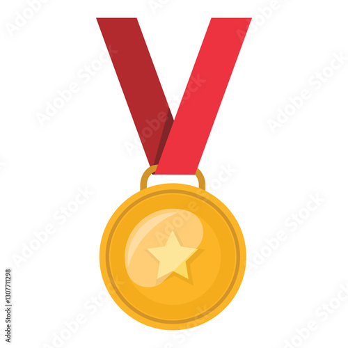 Gold  star medallion achievement metallic winning sign icon flat
