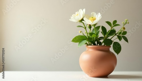 Wallpaper Mural Soft terracotta vase with delicate floral arrangement and greenery, botanicals, plant pot, planters Torontodigital.ca