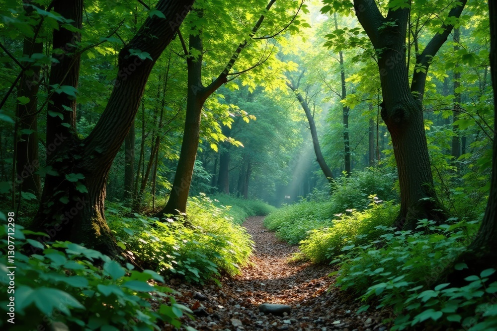 Naklejka premium Dense thicket of vines and branches in a forest clearing, shrubs, foliage, forest