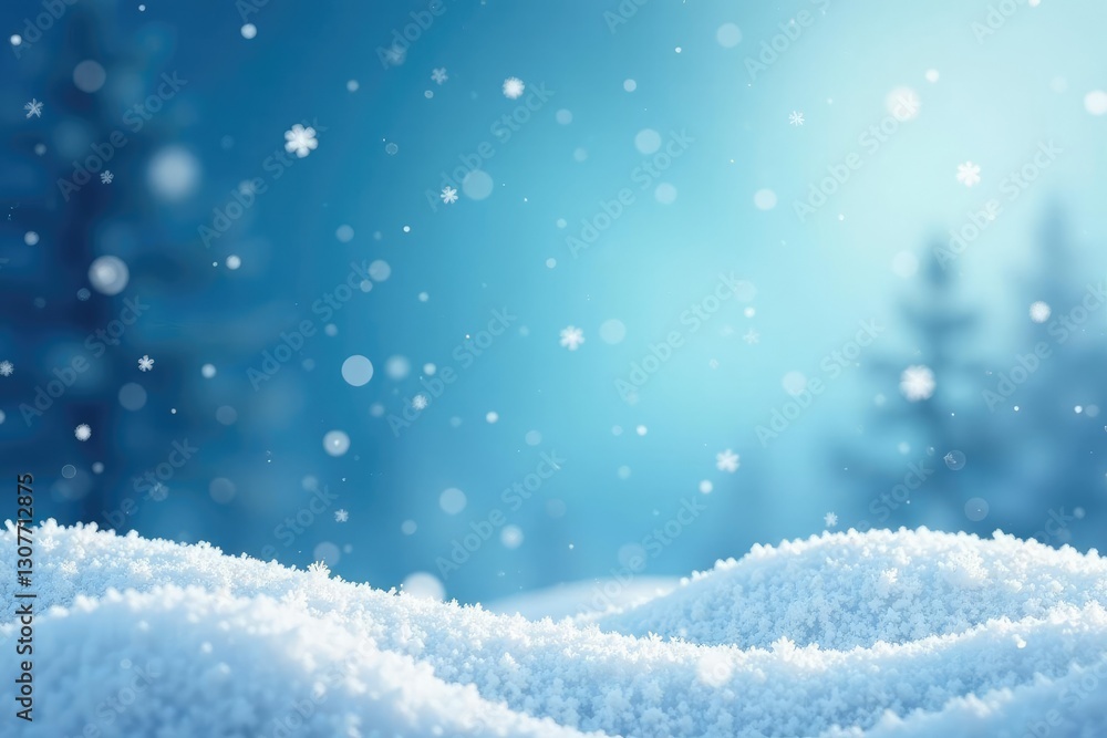Descending snowflakes gently fall on the calm and peaceful blue wavy winter background, snowy scene, wintery skies Descending snowflakes gently fall on the calm and peaceful blue wavy winter background, snowy scene, wintery skies