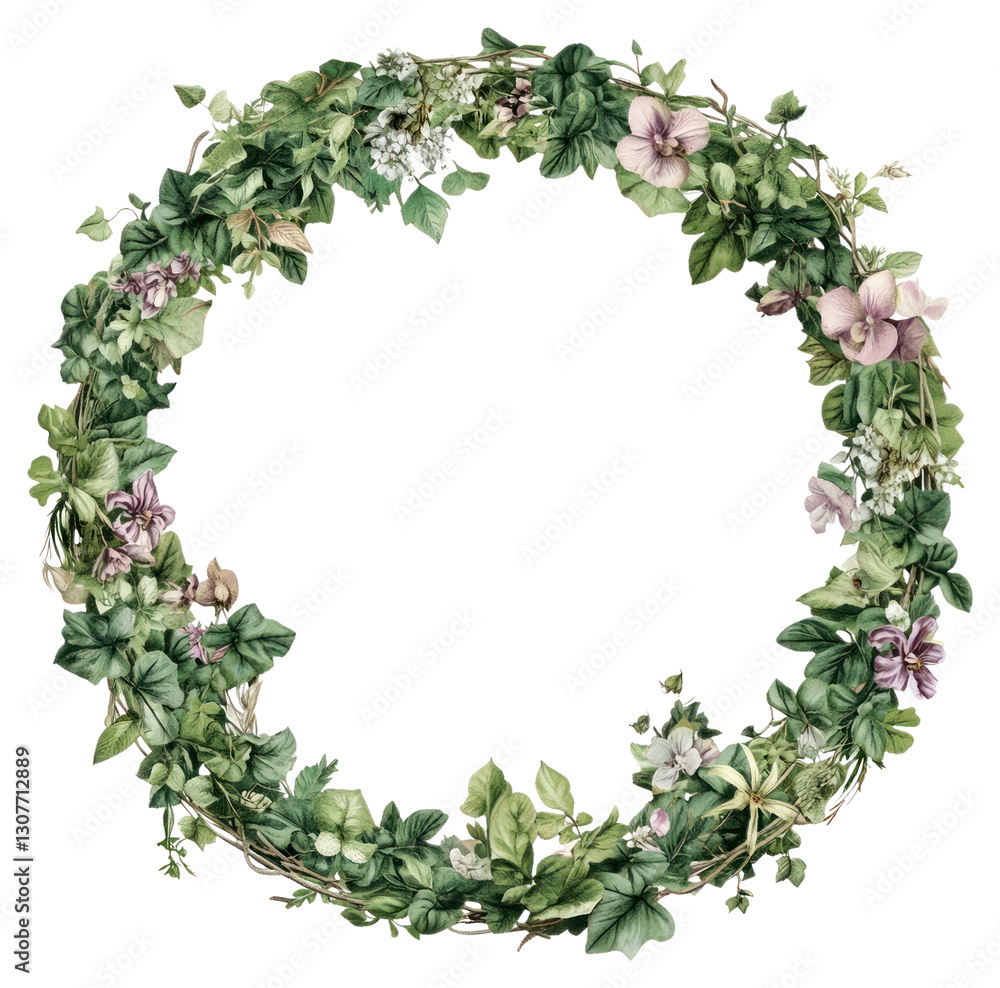 Fototapeta premium PNG Victorian art botanical wreath circle.