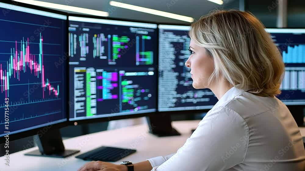 A female data scientist leverages cutting-edge technology in a contemporary office setting. A female data scientist leverages cutting-edge technology in a contemporary office setting.