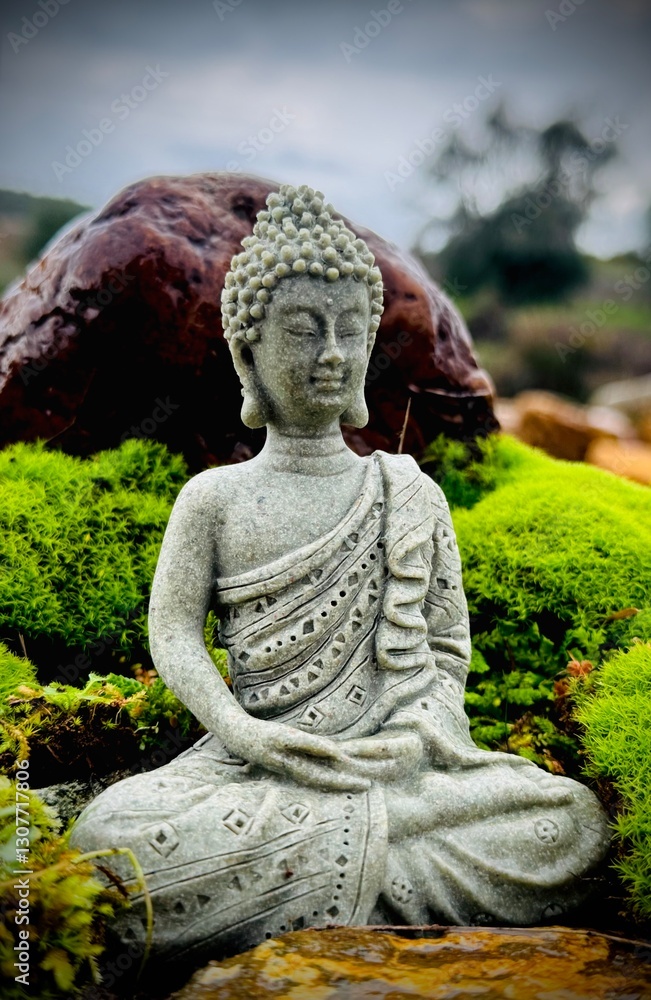 Obraz premium Buddha’s Serenity: Meditation by a Waterfall