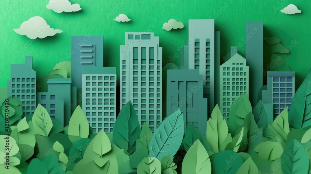 Sustainable green cityscape with modern buildings and lush foliage Sustainable green cityscape with modern buildings and lush foliage