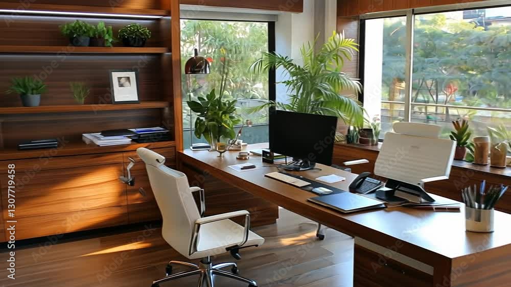 Effort Rewarded Neatly Organized Workspace Showcasing Project Completion Effort Rewarded Neatly Organized Workspace Showcasing Project Completion