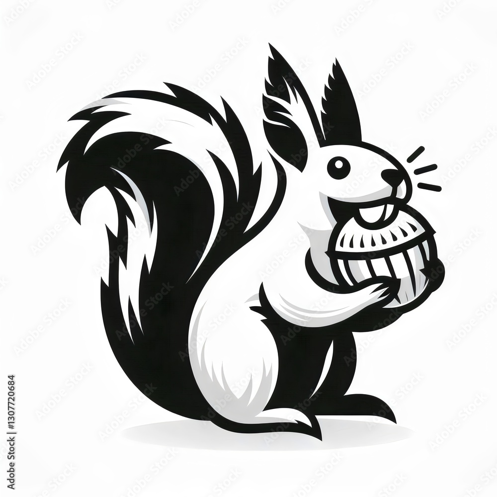 Fototapeta premium squirrel with nut on white background, logo, icon
