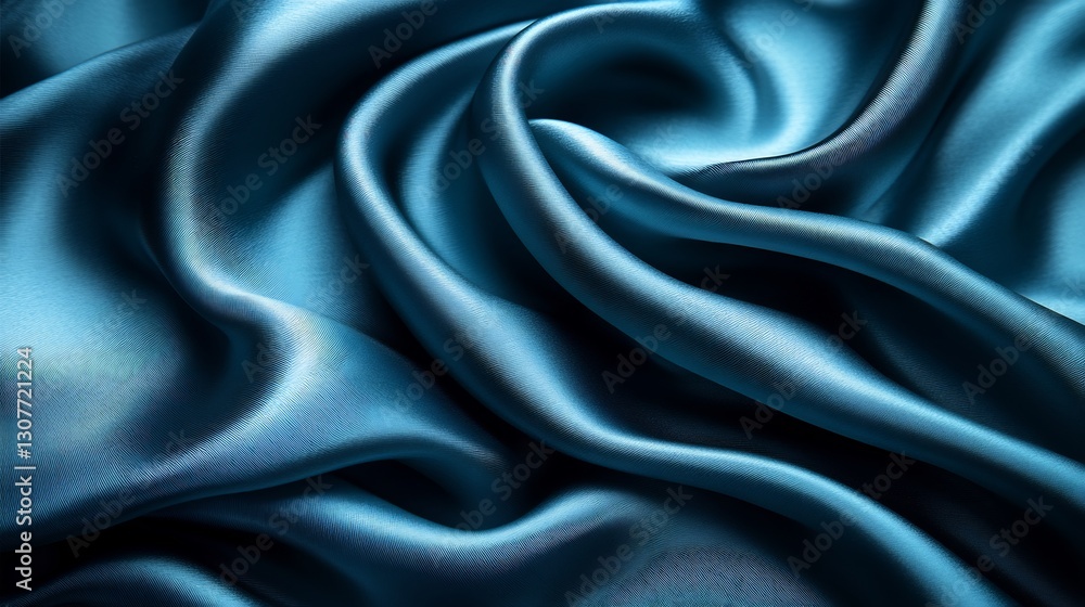 Obraz premium Deep Teal Silk Fabric Swirling Softly Moody Dramatic Lighting. AI Generated