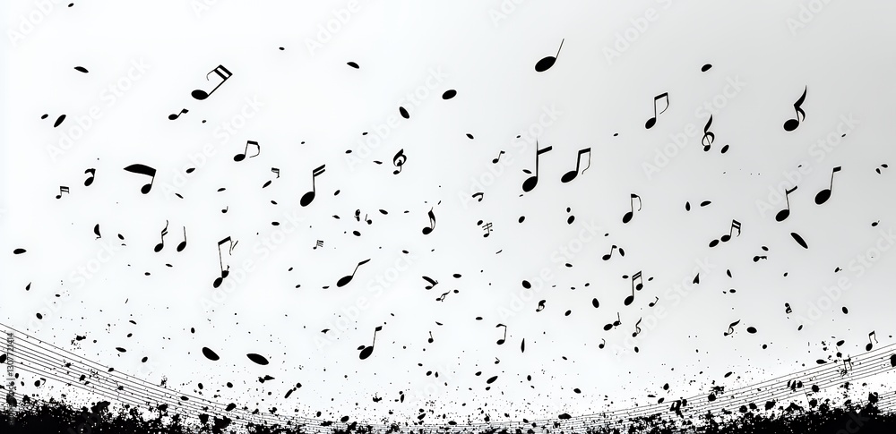 Obraz premium Floating Music Notes Creating a Whimsical Atmosphere in Black and White