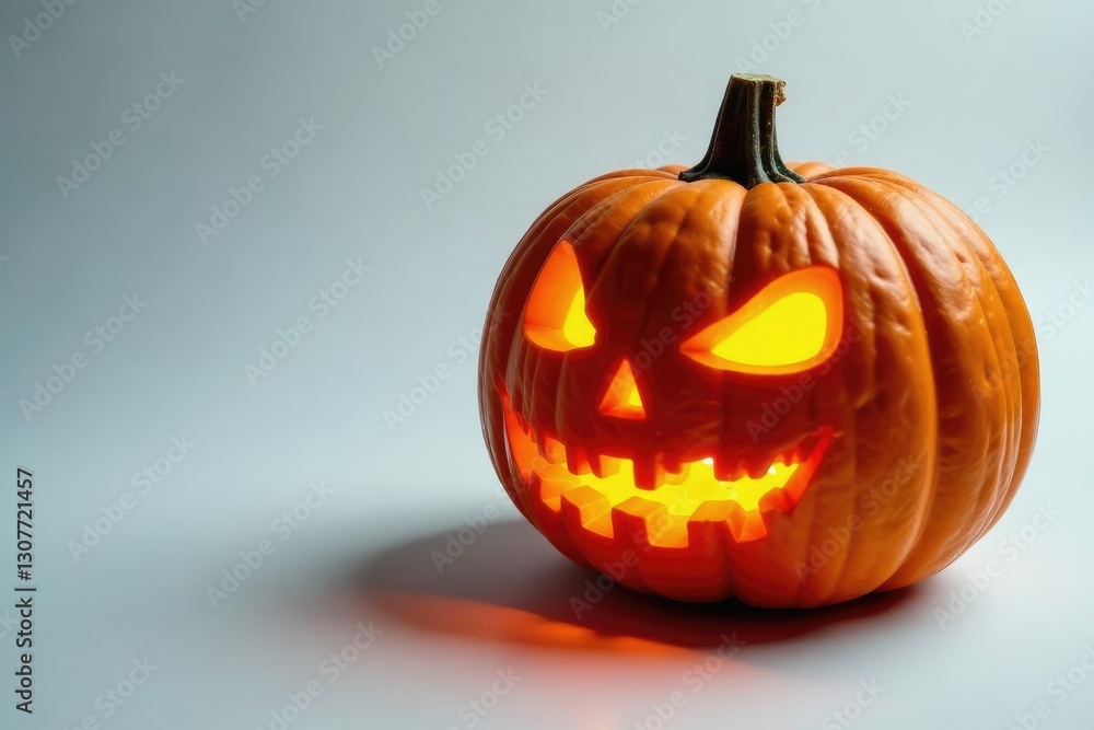 Carved pumpkin in white background with eerie glow, mysterious, pumpkins, evening Carved pumpkin in white background with eerie glow, mysterious, pumpkins, evening