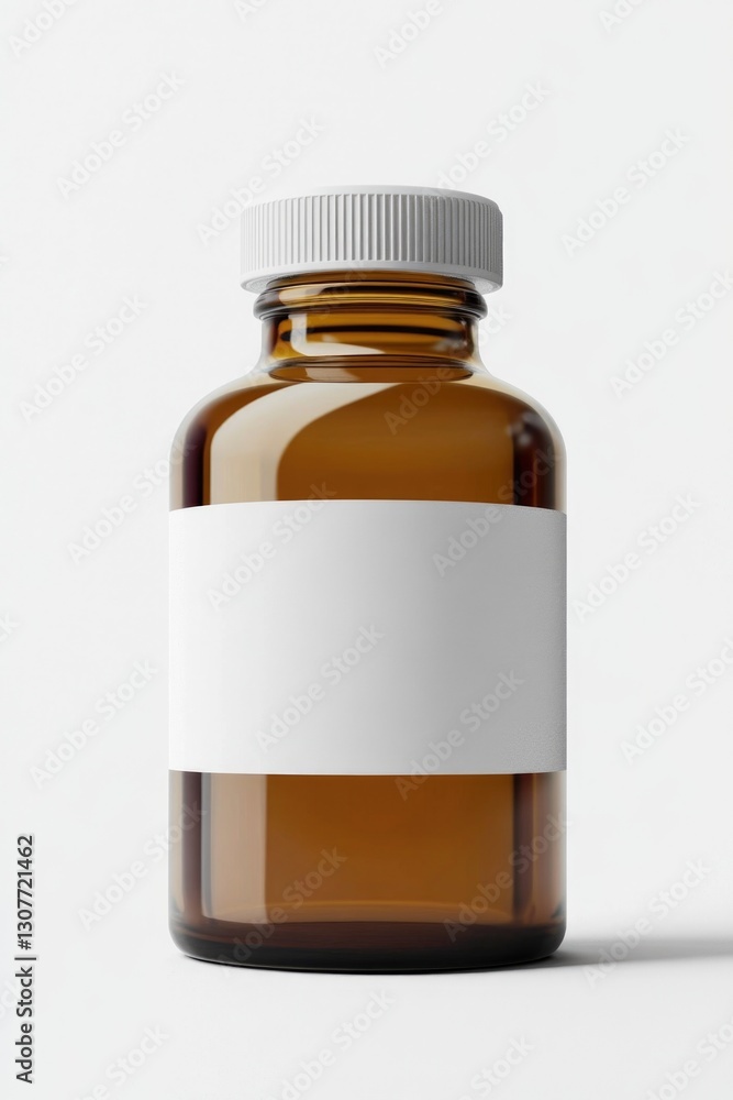 Blank label brown glass bottle with white cap on light background, mockup, advertisement, blank Blank label brown glass bottle with white cap on light background, mockup, advertisement, blank