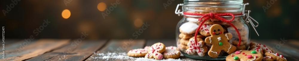 Gingerbread cookie jar filled with tiny treats and ornaments, winter goods, kitchenware Gingerbread cookie jar filled with tiny treats and ornaments, winter goods, kitchenware