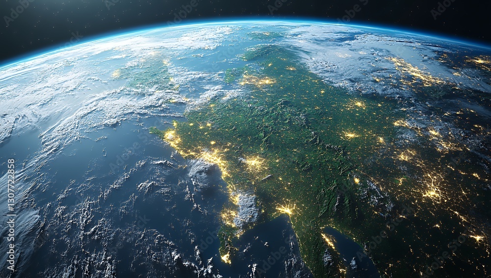 Fototapeta premium Stunning Aerial View of Earth Highlighting City Lights and Natural Landscapes