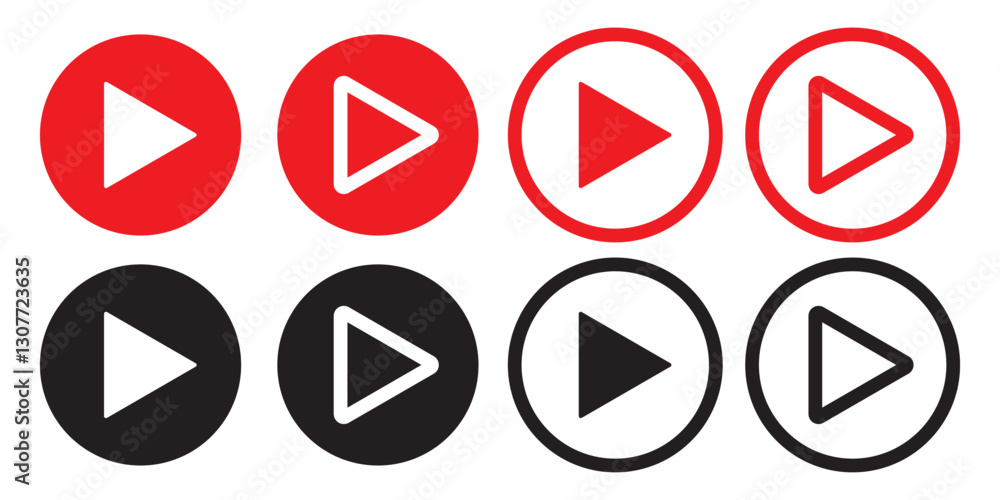 Play button icon set. Play Icon set. Play button vector icon. Video play button icon set. Start audio or video action media symbol. Play button icon set. Play Icon set. Play button vector icon. Video play button icon set. Start audio or video action media symbol.