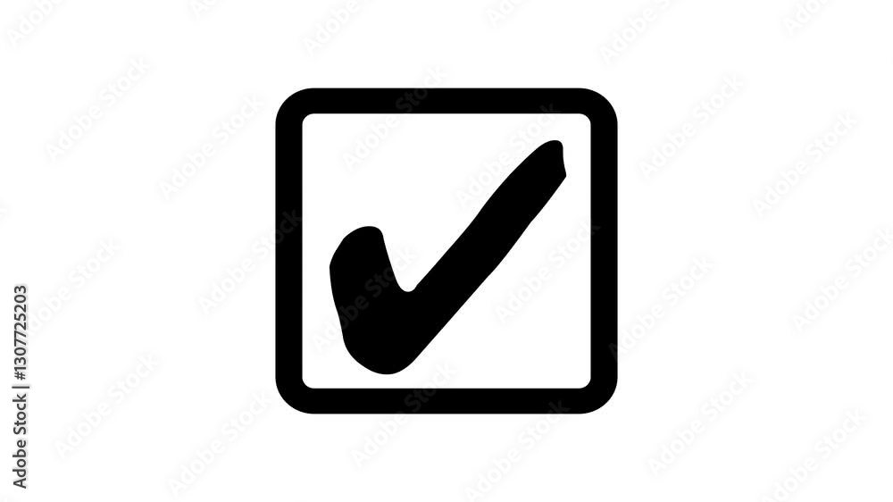 Simple square check mark icon animation on black background, check mark tick isolated on white background Simple square check mark icon animation on black background, check mark tick isolated on white background