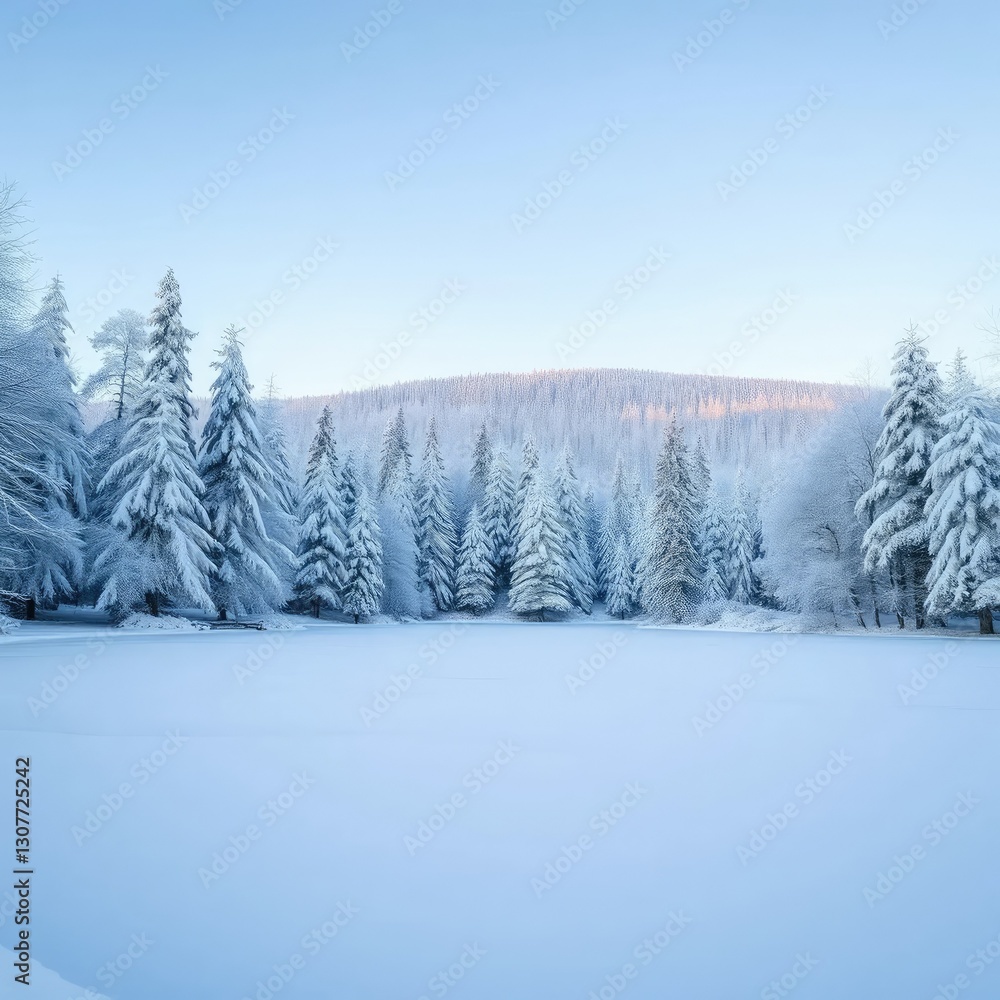 A serene winter landscape with a frozen lake and snow-covered trees, calmness, serene A serene winter landscape with a frozen lake and snow-covered trees, calmness, serene