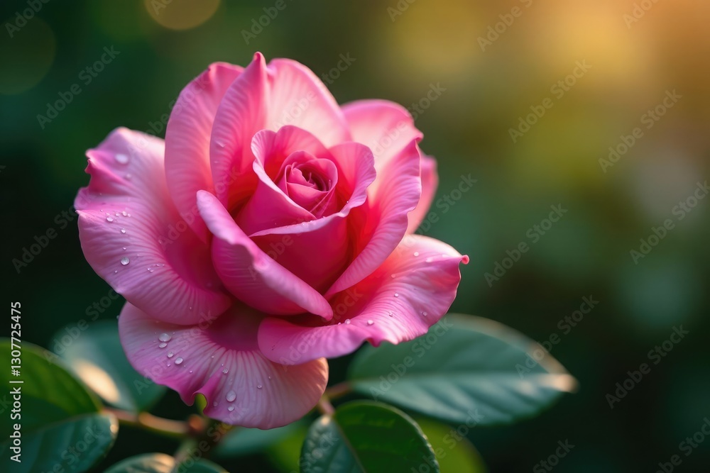 Soft pink rose petals unfolding in morning dew, bloom, dew drops Soft pink rose petals unfolding in morning dew, bloom, dew drops