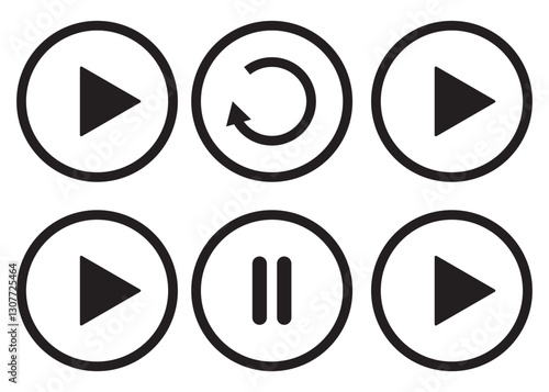 Media player button icons set. Pause, rewind, fast forward icon. Ui elements. Music player buttons. Video controls. Play