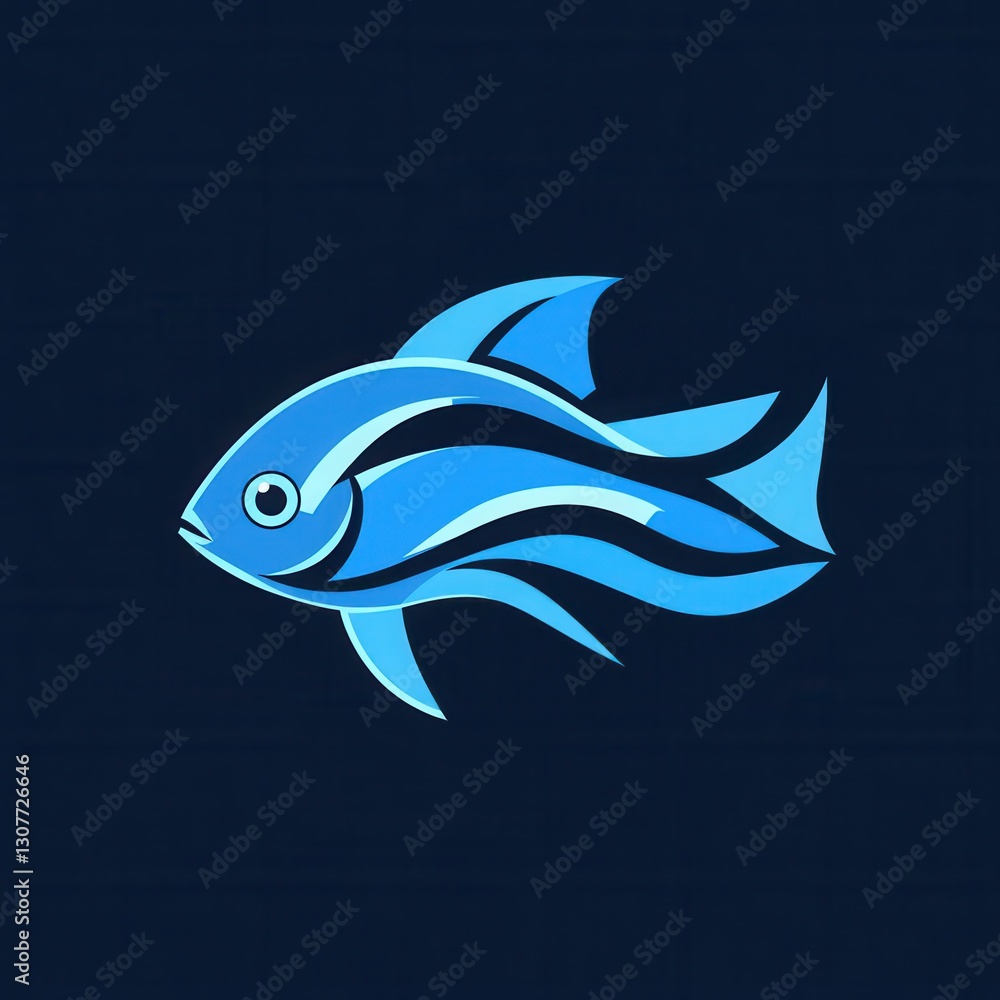 Fototapeta premium Modern abstract fish logo featuring wave patterns in cool blue tones with minimalist aquatic design elements Generative AI