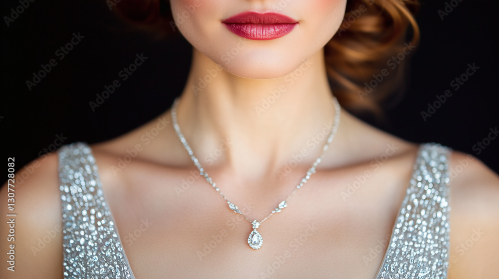 Mujer elegante con collar de diamantes y vestido brillante Mujer elegante con collar de diamantes y vestido brillante