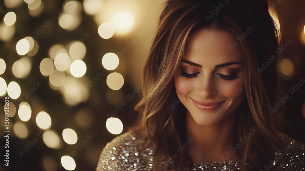 Mujer sonriente con luces de fondo Mujer sonriente con luces de fondo