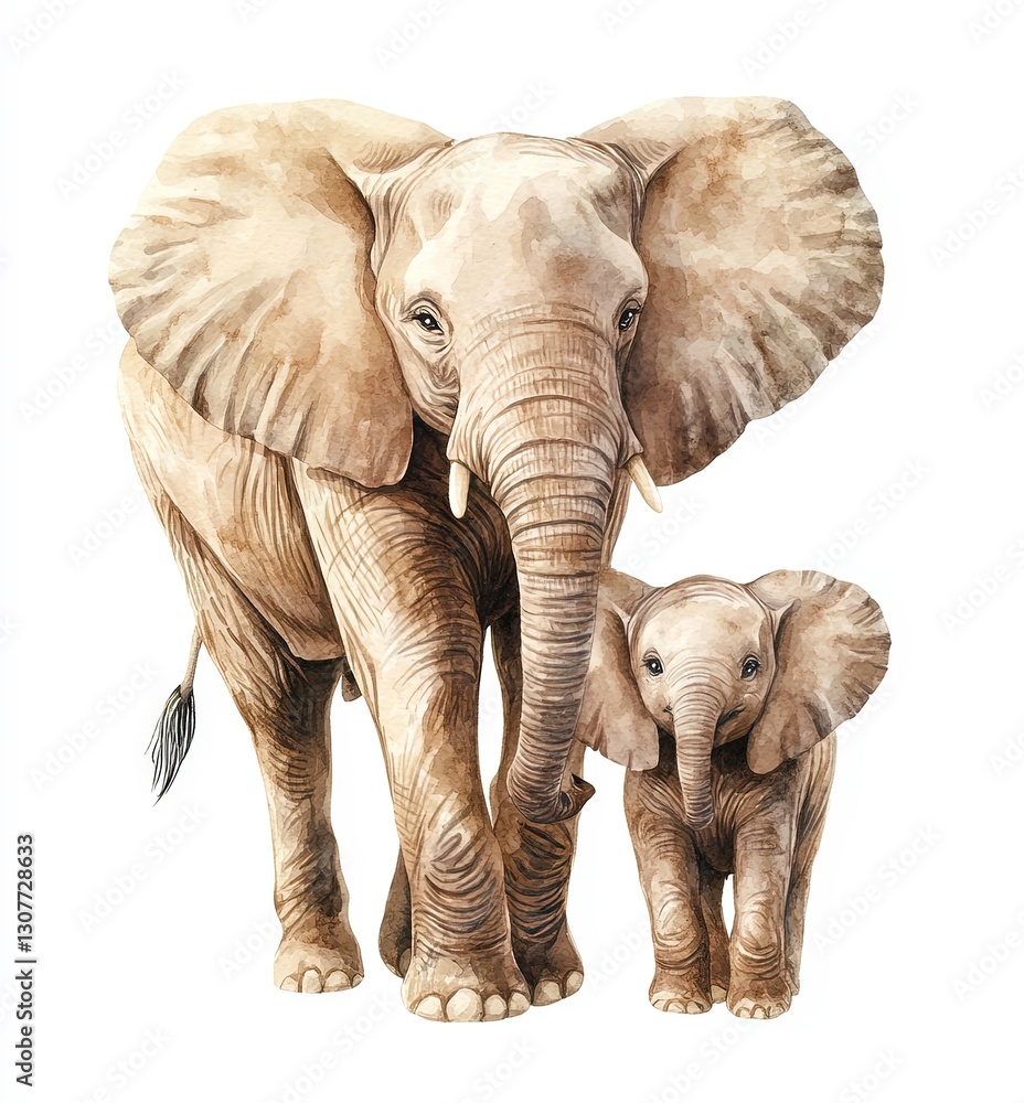 Obraz premium Elephant and calf walking together in natural habitat during daylight