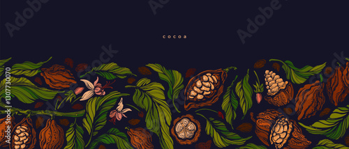 Cocoa plantation. Organic chocolate. Aroma beans