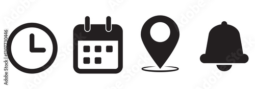 Date, time, and location address icon set vector illustration.