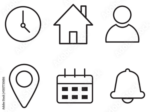 Time, date and address or location icons. Time, date and address vector collection