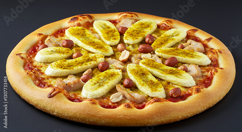 Exotic Pizza with Banana, Peanuts, and Curry Powder on a Cheesy Base – A Creative Culinary Twist