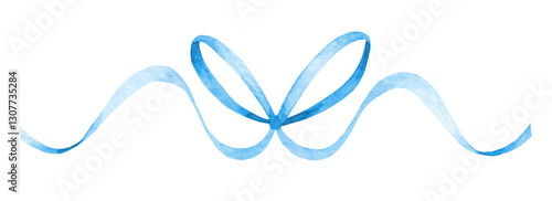 Blue ribbon bow isolated on white background. Watercolor vector illustration for greeting card, invitation, poster, banner