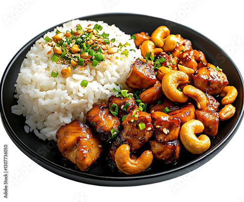 Sweet and Savory Cashew Chicken with Rice. photo