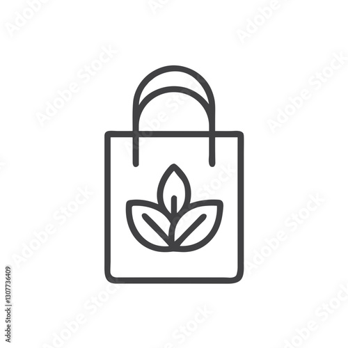 Eco Shopping Bag with Leaf Icon for Sustainable Retail Apps, Zero Waste Education and Environmental Design Projects for Plastic-Free Lifestyle Promotion and Conservation