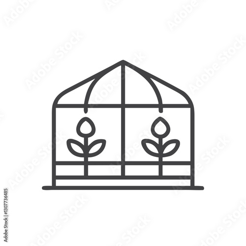 Greenhouse with Multiple Plants Icon for Agricultural Technology Apps, Indoor Farming Websites and Educational Materials about Controlled Environment Cultivation Systems